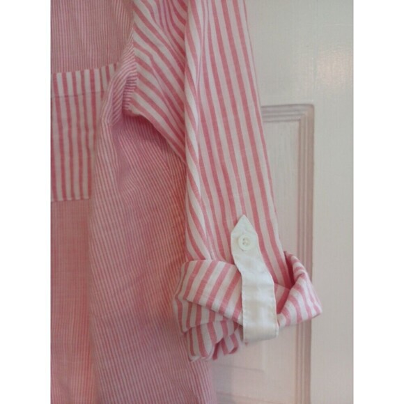 Nautica pink stripe buttondown shirt womens M cotton beach Coastal Granny preppy - Picture 5 of 11